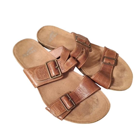 Dansko Leather Twin Buckle Sandals Brown Size 37 or 6.5-7 Boho Hippie Preppy - Picture 1 of 4